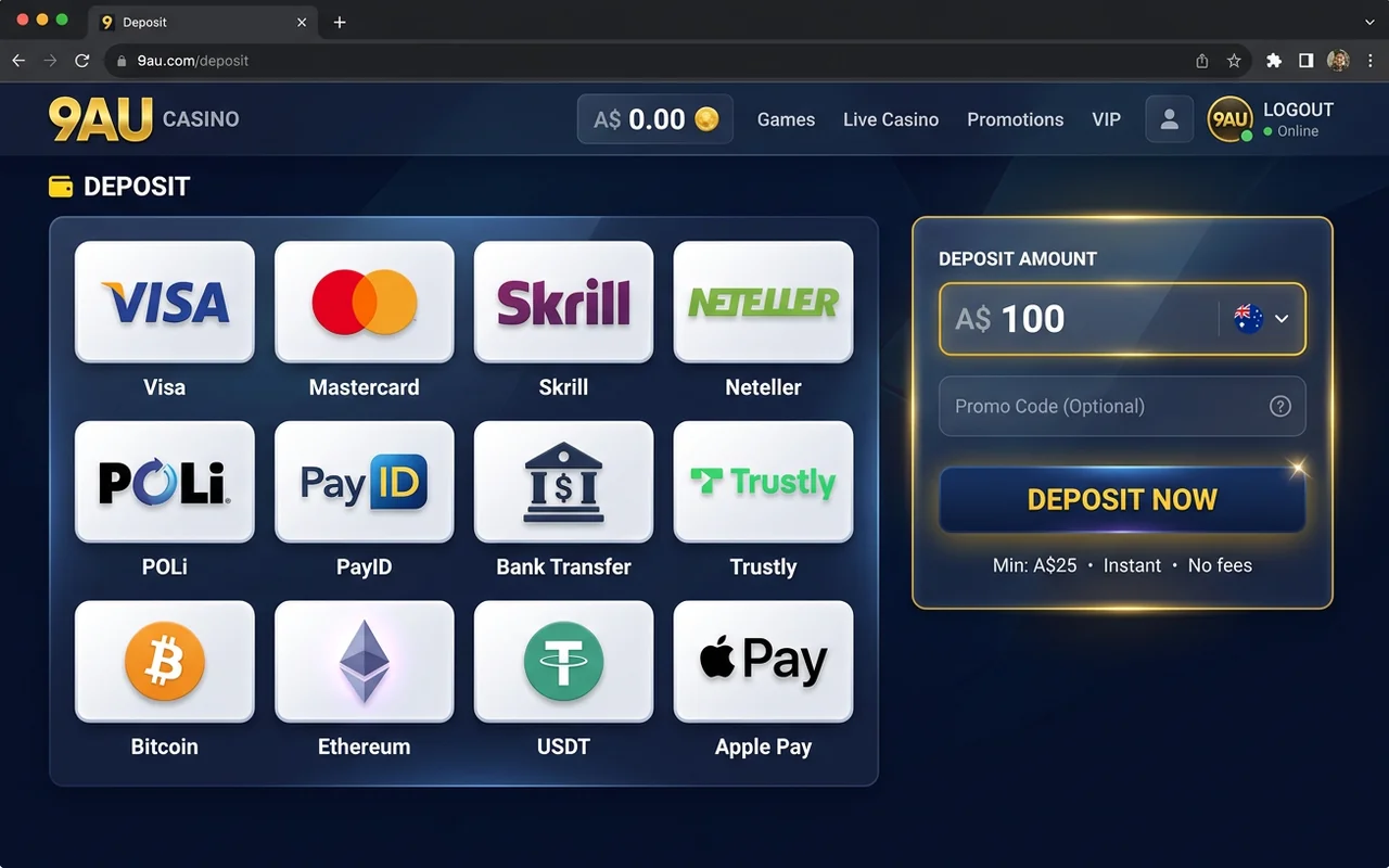 Payment methods and cashouts – 9AU